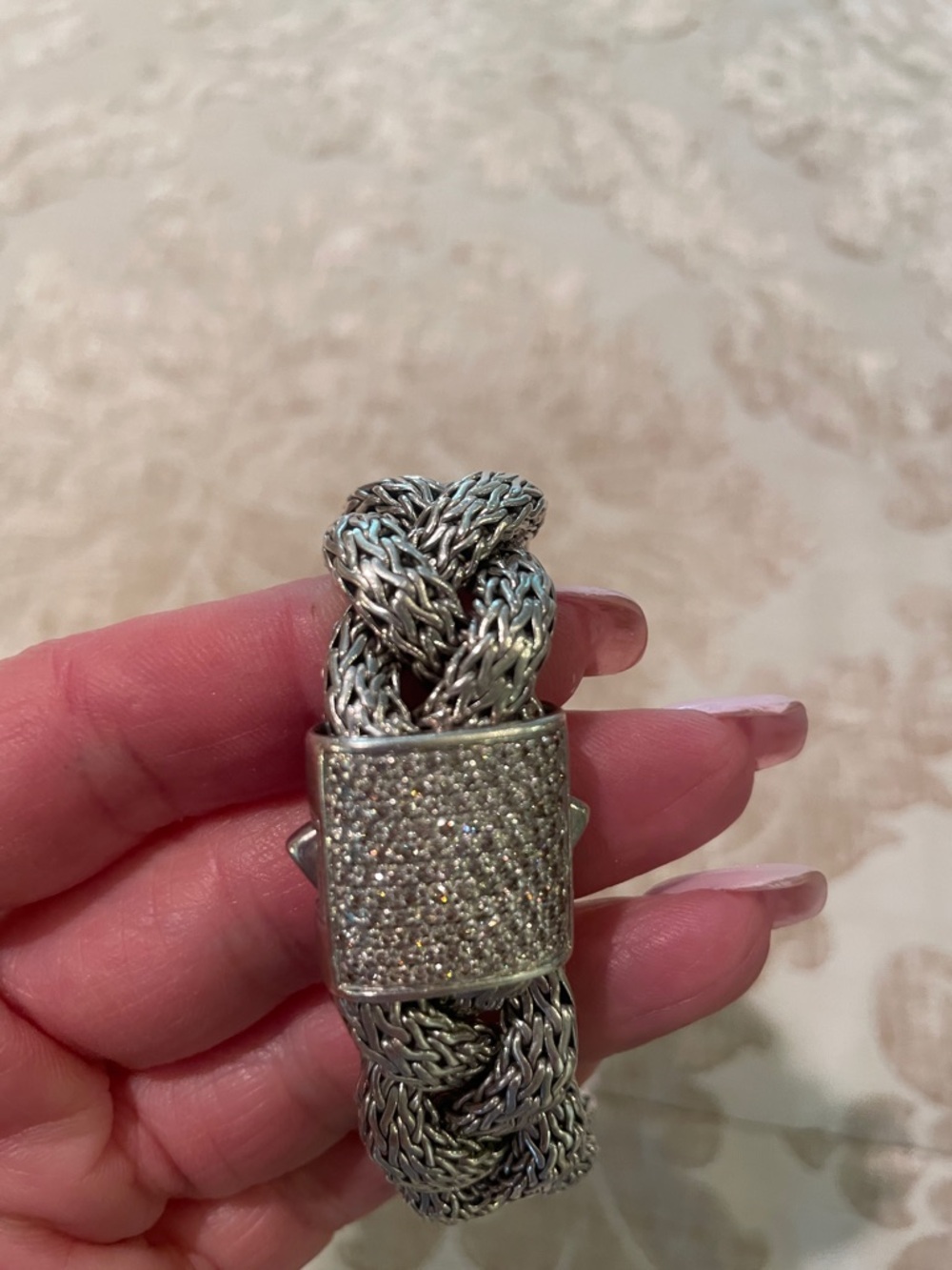 Silver Braided Chain Bracelet with Pave Clasp -Woman’s retired piece!!! - Picture 3 of 4